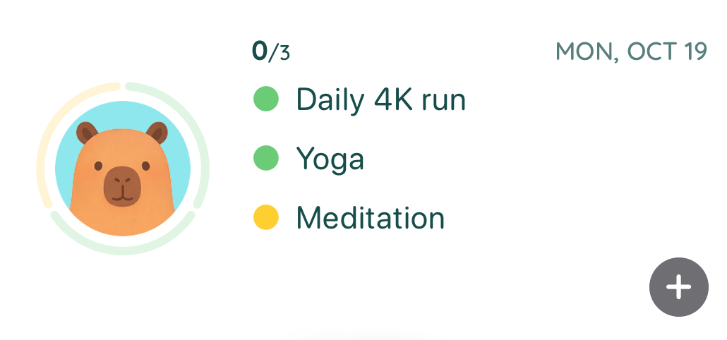 Medium CapyPlan widget in the Minimalist style: a capybara inside a progress ring beside three tasks